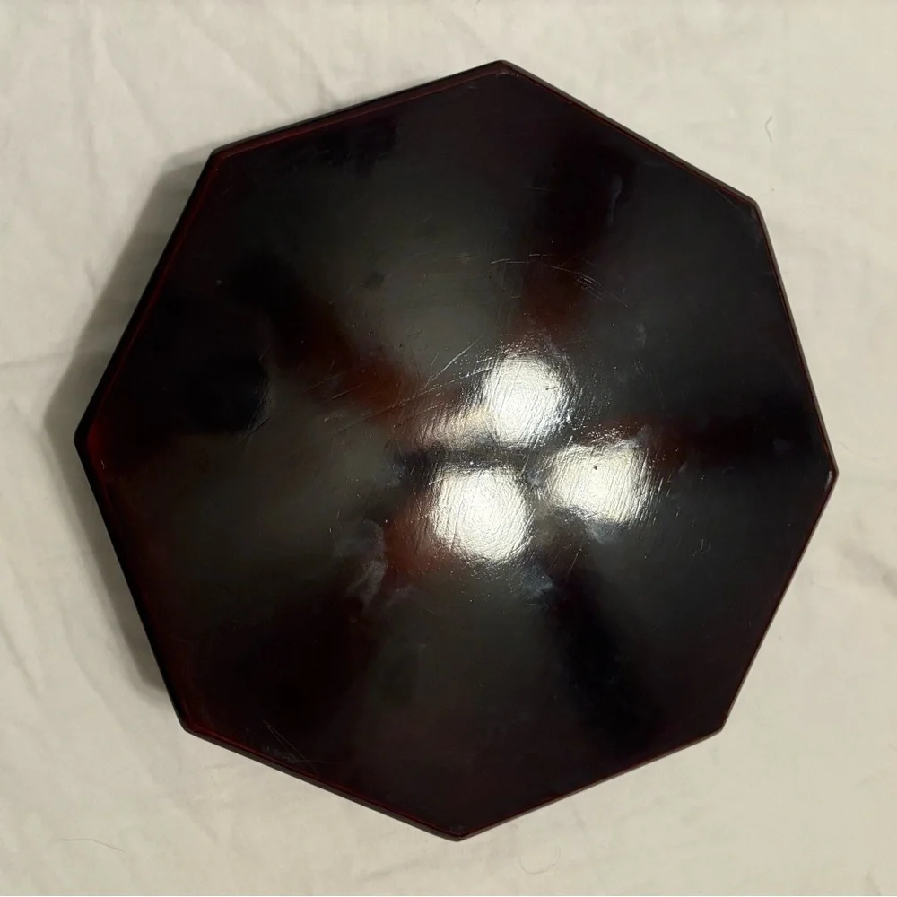 Stunning Vintage Korean Red Lacquer Octagon Mother of Pearl Jewelry Box Najeon - Picture 10 of 10